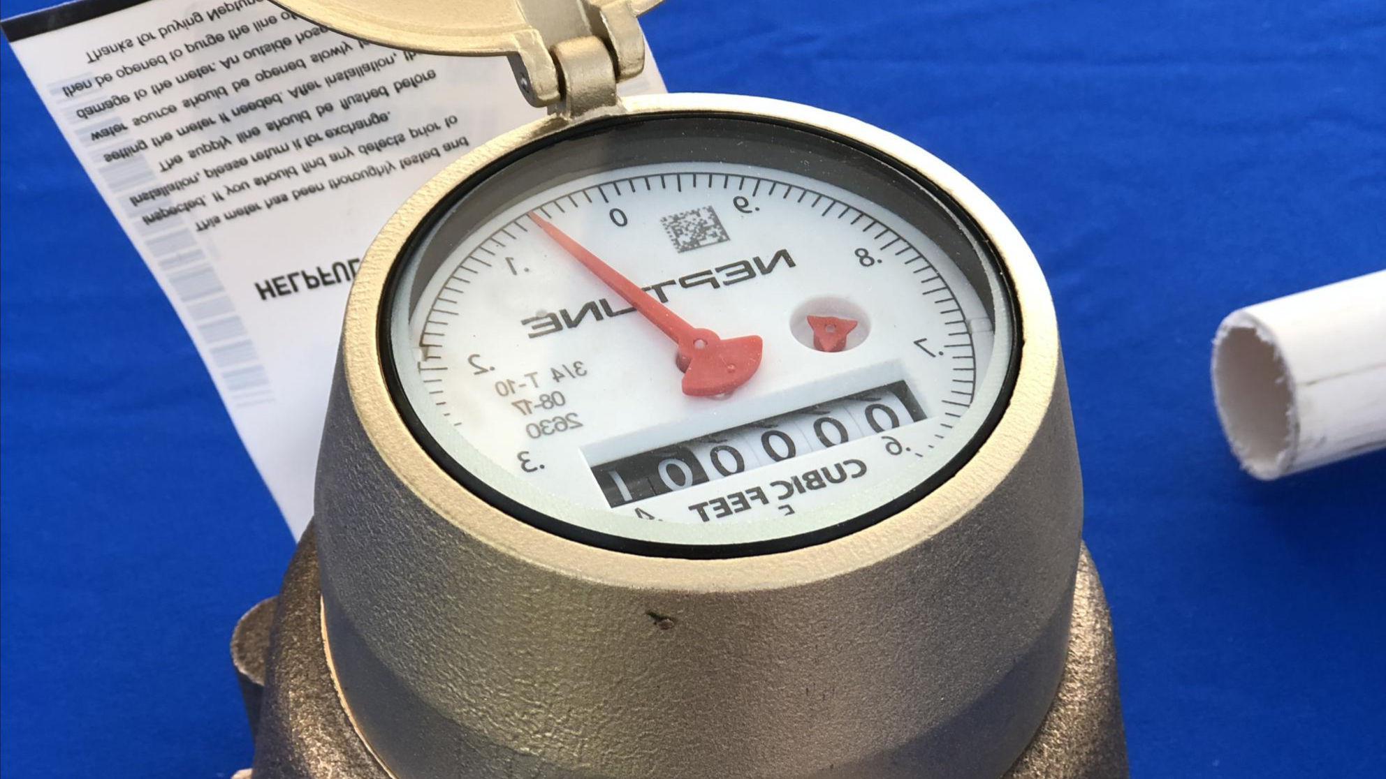Closeup of a new water meter on a table